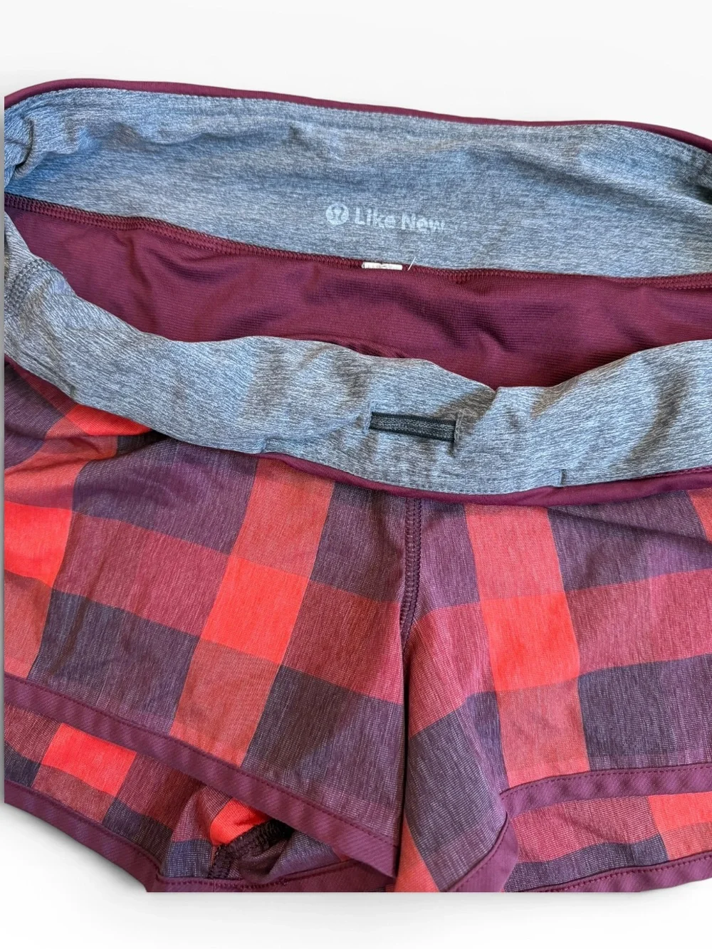 Lululemon Run Times Shorts – Women’s Size 10 – Red Plaid Running Athletic Shorts